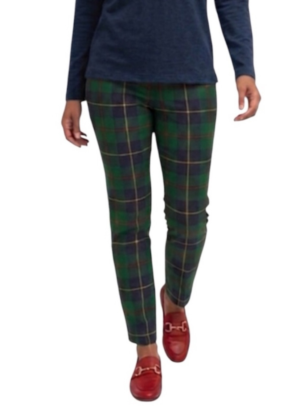 Gretchen Scott Green & Navy Tartan Check Women Slim Fit Plaid Trousers L
AA